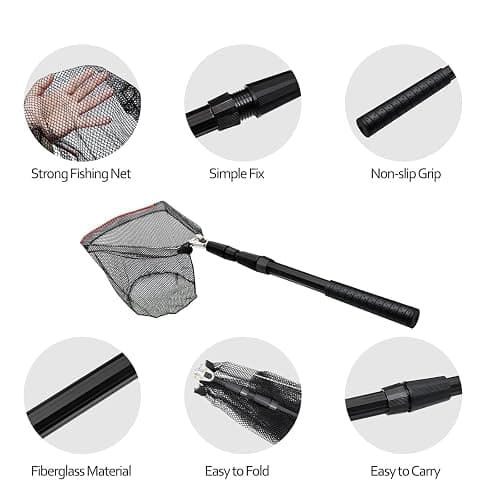SAN LIKE Fishing Net Telescopic Landing Nets Folding Rubber Fish Net Rubber Coated Landing Net with Adjustable Sturdy Pole Handle for Saltwater Freshwater Bass Trout Fishing Easy Catch & Release thumbnail 3
