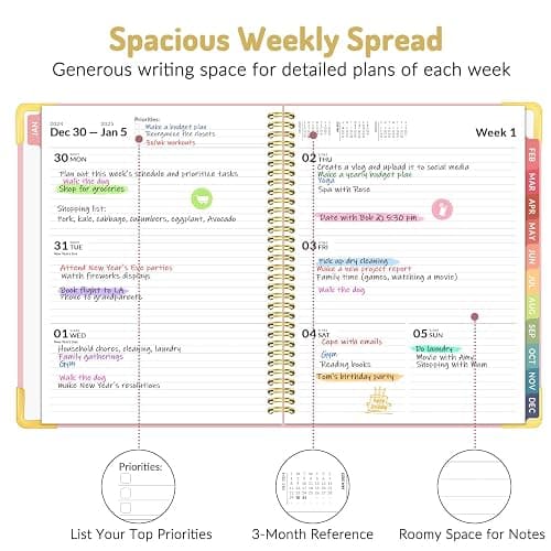 Forvencer 2025 Planner, Hardcover Weekly and Monthly Planner, January 2025 - December 2025, 8.5" x 11", Spiral Calendar Planner with Tabs, Exquisite Daily Organizer Notebook with Inner Pocket, Agenda Journal for Office Home School, A4 Size, Pink - Pink - 8.5" x 11" thumbnail 3
