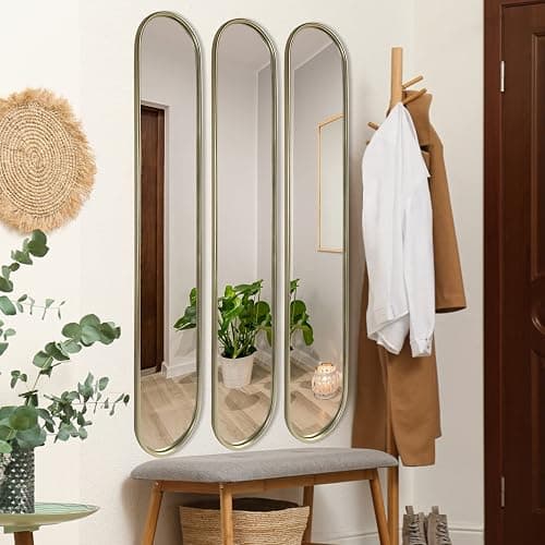 OUSHUAI Gold Tall Mirror,Narrow Capsule Long Mirrors with Metal Frame for Entryway,Hallway,Living Room 44"X8" (3pcs) thumbnail 3