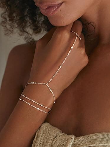 CHESKY Silver Hand Chain Bracelets for Women Set - Dainty Silver Plated Finger Ring Bracelet Stack Adjustable Hand Chains Durable Beaded Bracelets Trendy Simple Jewelry Gift for Women thumbnail 2