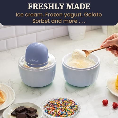 Americana by Elite Pint Perfect™ EIM1205DB Ice Cream Maker, 2 x 1 Pint Capacity Dual Freezing Mugs, Frozen Yogurt, Sorbet, Gelato, Recipes, Periwinkle thumbnail 5