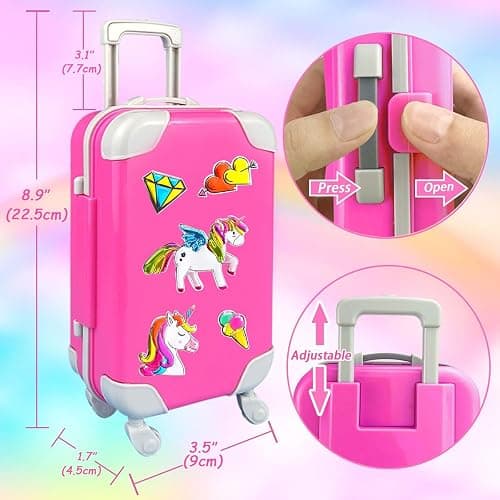 BNUZEIYI 23Pcs 18 Inch Girl Doll Accessories Case Luggage Travel Play Set with Doll Clothes Cute Bag Computer Glasses Pretend Makeup Toy Stickers Doll Stuff Fit 18 inch Doll Christmas Birthday Gift thumbnail 3