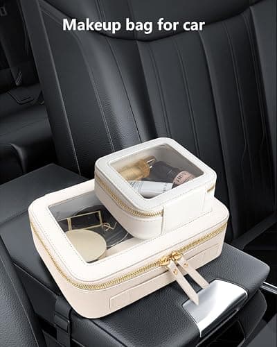 KOTORA Clear Makeup Bag Organizer Set,Portable Travel Toiletry Case for Women, Vegan Leather Cosmetic Pouch Car Bag for Essentials Car Accessories for Women Girls(White) thumbnail 7