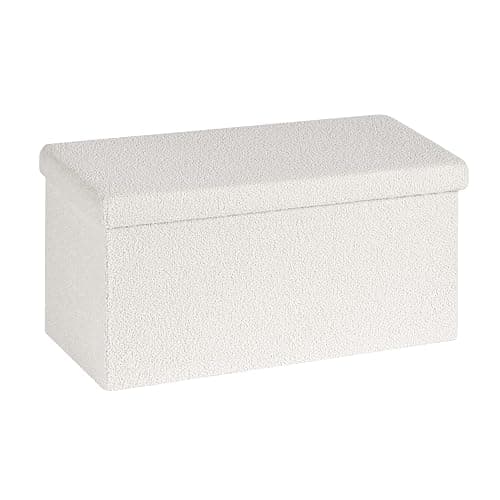 PINPLUS Folding Storage Ottoman Bench, Sherpa Ottoman with Storage, Large Long Shoes Bench Chest with Lid, Footrest for Living Room, Entryway, White 30'' x 15'' x 15'' - Image 1