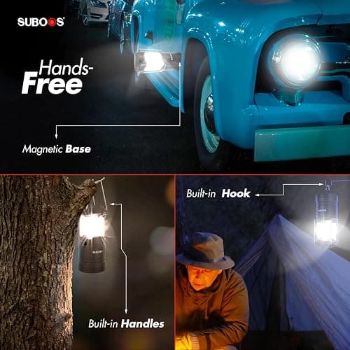 SUBOOS Faroles de camping recargables, lámpara solar y pilas, base magnética, gancho para tienda, accesorios de campamento portátiles para emergencias thumbnail 4