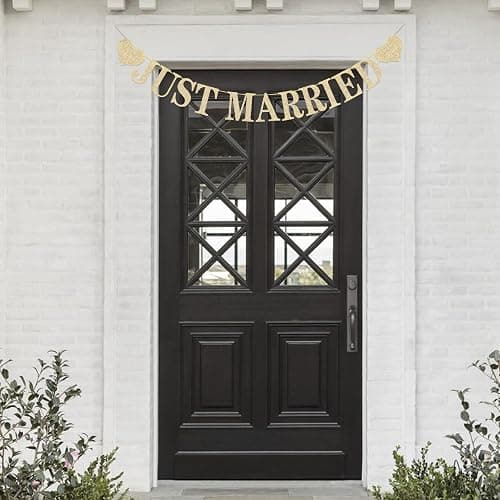 Pre-Strung Just Married Banner NO DIY Just Married Sign Gold Glitter Wedding Banner for Just Married Wedding Reception Ceremony Party and Car Decorations thumbnail 7
