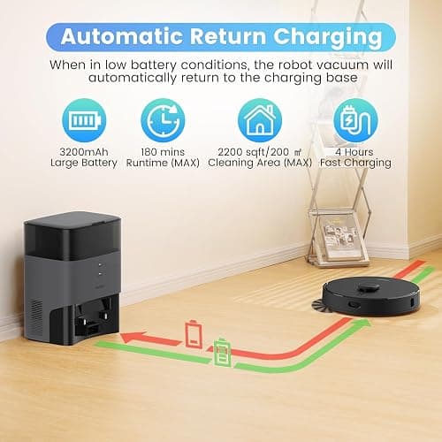 AIRROBO Robot Vacuum and Mop Combo, Self-Emptying, 60-Day Capacity, Home Mapping, Schedule, Wi-Fi/App/Alexa/Remote, 180mins Runtime, T20+ Robotic Vacuum Cleaner for Pet, Hard Floors, Carpet thumbnail 8