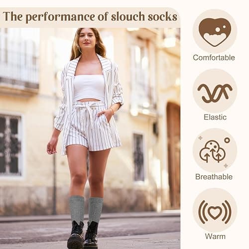 Justay 5 Pairs Slouchy Socks for Women - Slouch Long Crew Knit Boot Athletic Calf Tube Scrunch Socks thumbnail 4