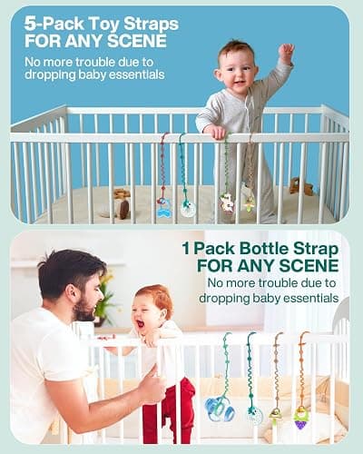 LittleHugs Toy Straps for Baby, Adjustable Toy Holder for Stroller Accessories, Silicone Baby Tether Pacifier Clip, No Throw Baby Travel Essential Leash for High Chair, Car Seat (6-Pack) thumbnail 6