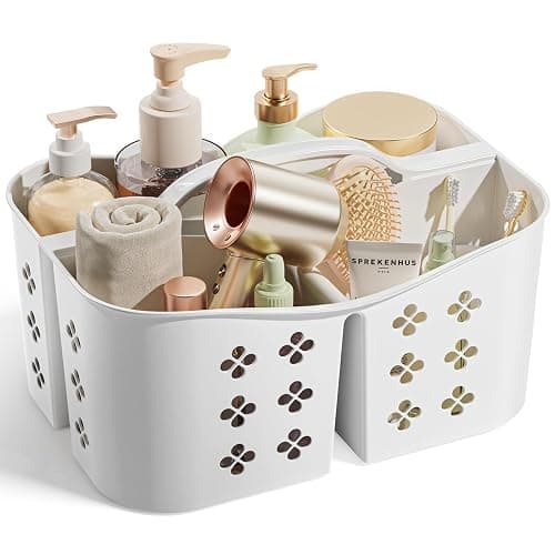 Portable Shower Caddy with Handle, Large Capacity Shower Basket Organizer, Quick-Drain Bathroom Storage Tote, Durable Plastic Shower Organizer for College Dorm, Beach, Gym, Travel Essentials, White - Image 1