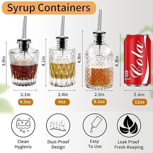 INFTYLE Syrup Bottle Set of 3 - Syrup Dispenser with Leak-Proof Lids Pour Spout Ideal for Coffee Syrups,Honey,Condiments,Olive Oil thumbnail 2