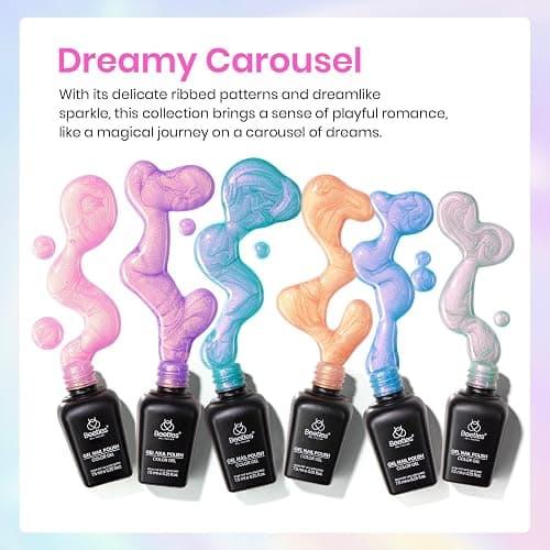 Beetles Pearl Gel Polish, 6 Colors Shimmer Glitter Nail Polish Pink Purple Orange Mermaid Nail Drawing Nail Gel Dreamy Carousel Soak Off Uv Swirl Shell Thread Effect DIY Manicure Gift for Women thumbnail 5