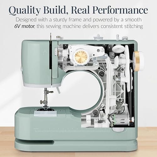 Best Choice Products Sewing Machine for Beginners, 55-Piece Kit, w/ 16 Built-in Stitch Patterns, Double Stitching, Foot Pedal, Storage Drawer, 6V - Sage/Gold thumbnail 6