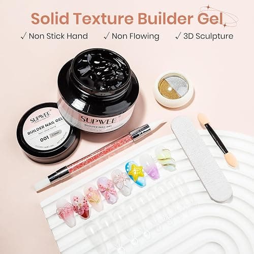 SUPWEE Solid Builder Nail Gel, 60g Large Capacity Clear 3D Nail Sculpting Hard Gel for nails Art Non-Sticky Hand for Carving Extension with Chrome Powder Home DIY Manicure thumbnail 2