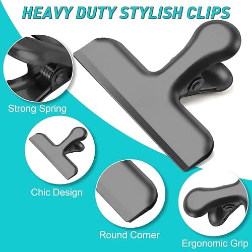 Funfery Chip Clips Bag Clips Black Stainless Steel Clip for Food Packages | Air Tight Seal Chip Bag Clip 3 Inch Strong Food Clip for Snack,Chips,Kitchen Decor,Home&Office Paper Heavy Duty Clips-8 Pack thumbnail 6