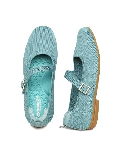 ZUXYAFU Women's Mary Jane Ballet Flats Square Toe Knit Ballerina Walking Dressy Office Slip-on Shoes with Strap thumbnail 4