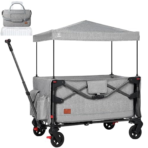 EVER ADVANCED Lightweight Foldable Travel Wagon Stroller for 2 Kids - Carry-on Airplane Size with Travel Bag - All-Terrain Wheels, 5-Point Harness - Portable Kids & Cargo Wagon for Zoo & Park - Image 1