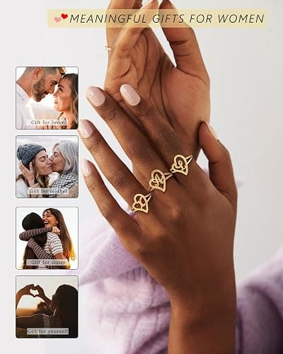 ZHESHY Gold Rings for Women Non Tarnish Dainty 14K Gold Plated Initial Rings Vintage Heart Letter Statement Thumb Rings Size 6-10 Personalized Jewelry Gifts thumbnail 6