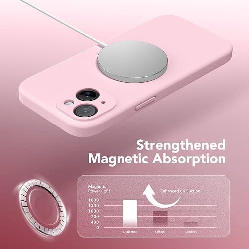 SuydanBox Magnetic for iPhone 14 Case, Compatible with MagSafe, [Full Camera Protection][Screen Protector] Silicone Shockproof Protective Phone Case for iPhone 14 6.1 inch, Chalk Pink thumbnail 5