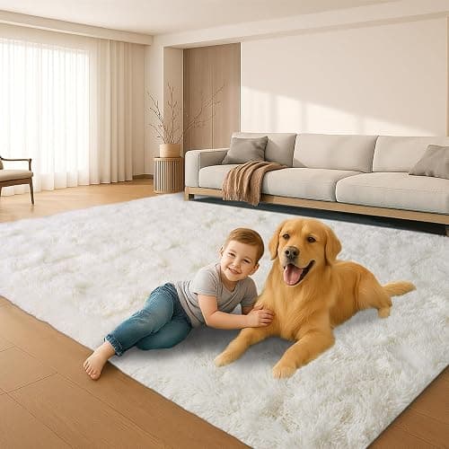 Mtandyx Area Rugs for Living Room, Bedroom, Cream Plush Fluffy Carpet | 6x9 Non-Slip Upgrade High Pile Carpet, Thick Soft Fuzzy Rug, Kid Boys Girls Playroom. Cozy, Modern Design. - Image 1