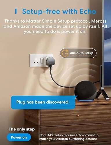 Meross Matter Smart Plug with Energy Monitoring, Mini WiFi Plug with Matter Simple Setup(MSS) Feature, Works with Apple HomeKit, Alexa, Google Home, SmartThings, Remote Voice Control, 13A - Works with Matter - 1 Pack thumbnail 2