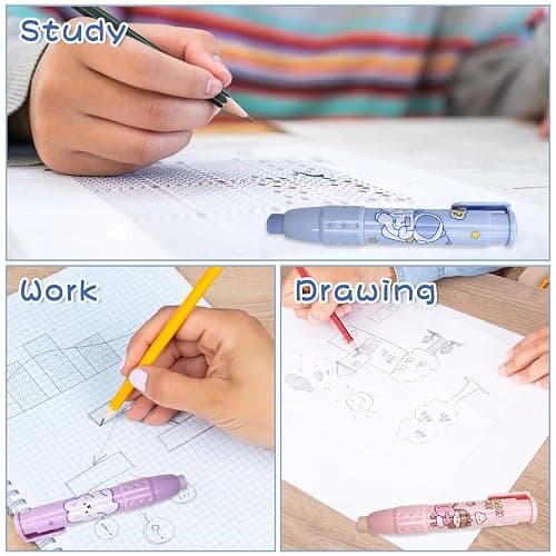 Retractable Pencil Erasers, Pen-Style Erasers, Cute Erasers for Pencils with Refills, Fun Click Erasers, Back to School Stationery Supplies (Purple) thumbnail 5