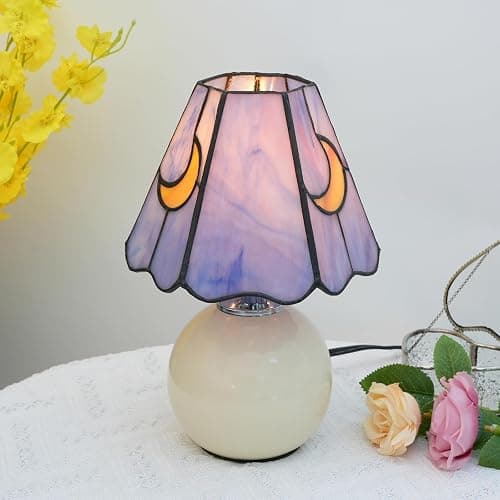 KIPHEPI Mushroom Lamp Tiffany Lamp Stained Glass Table Lamp Moon Cute Small Bedside Lamps for Living Room Home Decor,Unique Aesthetic Home Living Room Decor Girls Women Birthday Day Gift,Pink Blue thumbnail 4