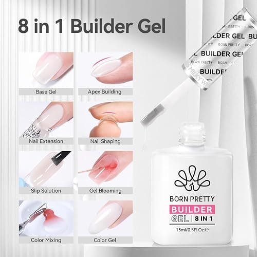 BORN PRETTY Builder Gel for Nails, 8-in-1 Milky White Clear Builder Nail Gel for Nail Apex and Gel Extension Strengthener, Nail GLue Gel Hard Gel Base Rhinestone Nail Glue Gel in a Bottle 15ml thumbnail 2