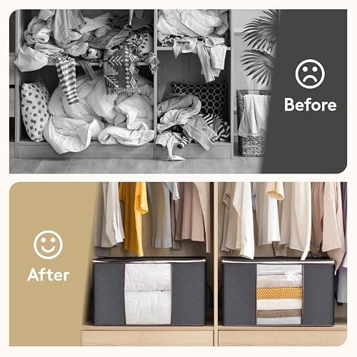 Lifewit Clothes Storage Bag, Fabric Closet Organizers, Foldable Moving Bags with Reinforced Handle, Sturdy Zipper, Clear Window, for Clothing, Blankets, Grey, 3 Pack thumbnail 7