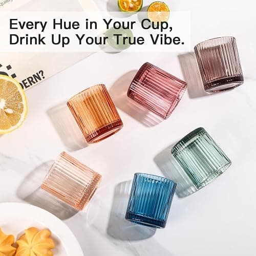 JOVGANK Mini Colored Shot Glasses Set of 6 – 1.5oz Small Vintage Ribbed Glassware, 80s Style Party Cups for Tequila, Whiskey, Cocktails – Mother's Day Gift and Father's Day Gift for Bar thumbnail 7