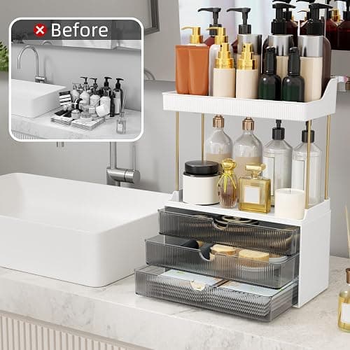 3 Drawers Bathroom Counter Organizer, 5 Tier Makeup Organizer, Versatile Perfume Organizer, Ideal for Bathroom Storage, Vanity, Large Skincare, Perfume, Present, Grey thumbnail 3