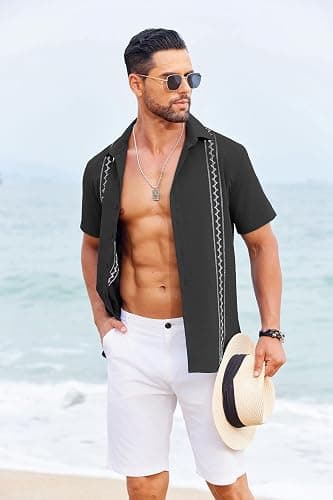 COOFANDY Cuban Guayabera Shirts for Men Short Sleeve Casual Button Down Shirts Summer Vacation Shirts thumbnail 3
