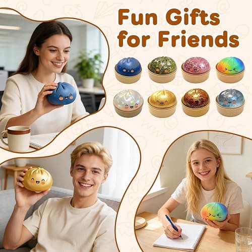 Glitter Dumpling, Glitter Dumpling Squishy with Box, 6 Color Options Dumplings Squishy Toy for Stress Relief (White) thumbnail 7