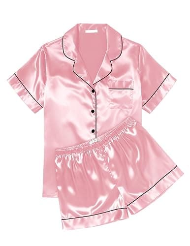 Ekouaer Womens Silk Satin Pajama Sets Soft Short Sleeve Button Down Sleepwear Top and Shorts 2 Piece Pjs Lounge Set - Image 1