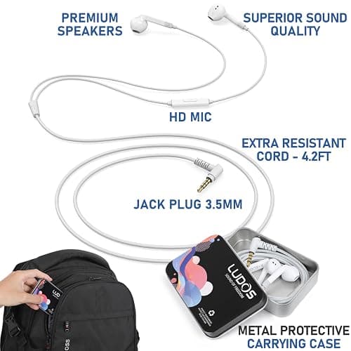 LUDOS FEROX Wired Earbuds in-Ear Headphones, 5 Year Warranty, Earphones with Microphone, Noise Isolation Corded for 3.5mm Jack Ear Buds for iPhone, Samsung, Computer, Laptop, Kids, School Students thumbnail 2