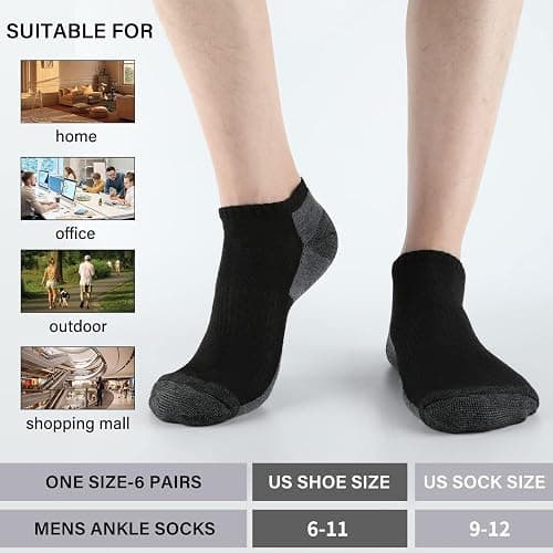 COOPLUS 12 Pack Mens Cushioned Ankle Socks, Low Cut Breathable Casual Socks (Shoe Size 6-11) thumbnail 3