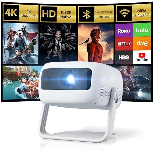 [360°Adjustable Stand] Mini Projector with WiFi and Bluetooth: Electric Focus & Auto Keystone 1080p Supported, 15000L,Multi-Device Compatible Outdoor Phone Projector - Visulapex Portable Home Theater - Image 1
