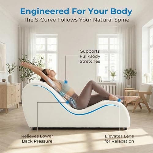 Mjkone 60.6" W Yoga Sofa Chair Chaise Lounge Chairs Indoor for Adults Bedroom Yogas Stretching, Curved Velvet Yoga Lounges Chaise Chair for Living Room Relaxing Apartment Exercising, Beige thumbnail 3
