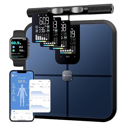Tychesy Körperfettwaage mit Handsensoren, Digitale Personenwaage mit Körperfettanalyse, Smart Waage mit 8 Elektroden für Körperfett und Muskelmasse, BMI, und 28 Körpermesswerte, 180 kg - Image 1