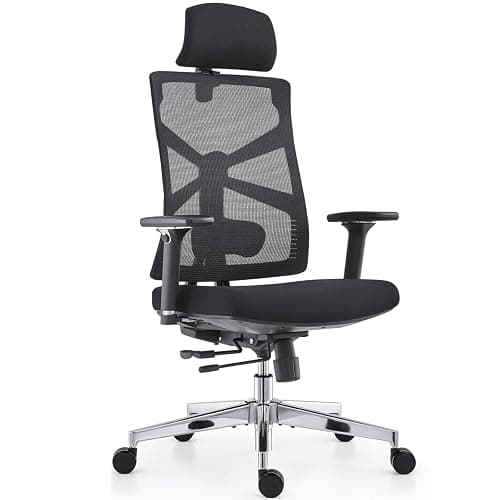 HOLLUDLE Silla de Oficina Ergonómica con Respaldo Adaptativo, Silla de Escritorio de Alto Respaldo con Reposabrazos 4D, Profundidad de Asiento Ajustable, Soporte Lumbar y Reposacabezas 2D, Negro - Image 1