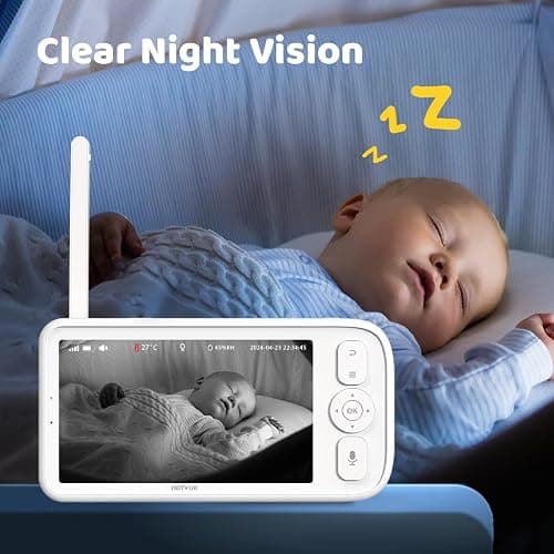 NETVUE Upgraded Baby Monitor Camera, 5000mAh Baby Camera Monitor Audio, Moniteur Bébé with Cry Detection, 5" Display, 2-Way Talk, 4 in 1 Bracket, Smart Phone App, Ideal for All Scenarios thumbnail 4
