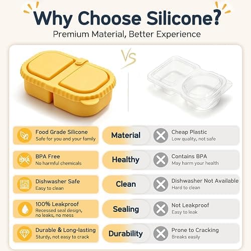 ICEROYCE 3 Pack Silicone Snack Containers for Kids, 2 Compartment Lunch Box | 8 oz Capacity, Leakproof Lid, Food Grade Silicone, Separate Compartments for School Lunch, Daycare and Travel thumbnail 6