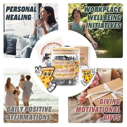 80 Positive Pizza Glass Jar & Keychain - 80 Affirmation Cards For Women, Emotional Support Pizza - Christmas Gift For Friend Women, Teen Girl Trendy Stuff, Mental Health & Stress Relief Gift thumbnail 6
