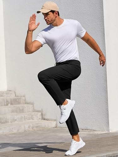 Runcati Mens Stretch Golf Pants Casual Slim Fit Dress Pants Elastic Waist Tapered Work Cropped Trousers thumbnail 4