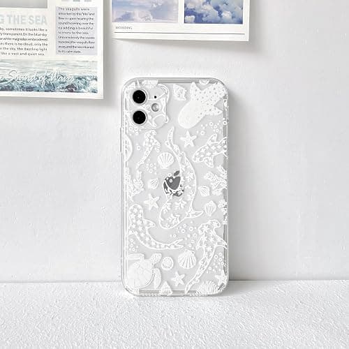NITITOP Compatible with iPhone 11 Case Clear Cute Shell Whale Sea Ocean Animal Pattern for Women Girls Full Camera Lens Slim Shockproof Protective Phone Cover - White Turtle thumbnail 6
