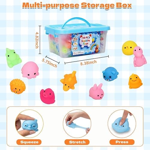 110 Pack Bulk Mochi Squishy & Fidget Toys - Soft Stress Relief Toys, Ideal Party Favors, Classroom Prizes & Christmas Stocking Stuffers for Kids thumbnail 3