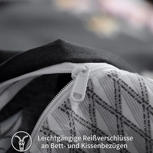 RUIKASI Bettwäsche 200x200 3 teilig Schwarz - Bettbezug 200 x 200 Set mit Blumen Muster, Bettwäsche-Sets 200x200cm aus Mikrofaser mit Reißverschluss Weich und Bügelfrei thumbnail 5