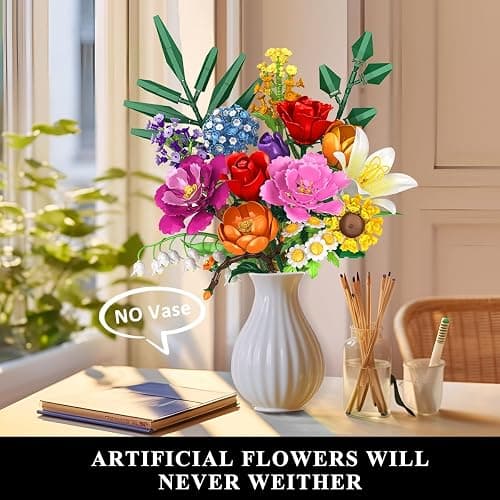 CUBIMANA Flower Bouquet Building Set, 1043 PCS Bouquet Botanicals Collection Gift for Valentine's Day for Her and Him, 15 Artificial Flowers Building Blocks Home Plant Decor for Adults Women Birthday thumbnail 3
