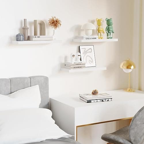 oridom Floating Shelves for Wall, White Wood WallShelf Set of 3, 16" Wall Mounted Floating Shelf for Kitchen, Living Room, Bedroom, Bathroom Storage, Book Shelf for Walls Home Decor, Frame Display thumbnail 6