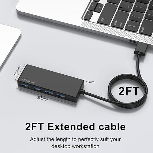 ANYPLUS USB Hub, Multiport USB Splitter Adapter, 2 ft Long Cable USB 3.0 Hub, USB Extender for Laptop, PC, iMac, Surface Pro, MacBook, Mac Pro, Flash Drive, XPS, Mouse, HDD thumbnail 4